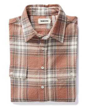 flatlay of The Ledge Shirt in Sun Baked Brick Plaid, Wovens by Taylor Stitch