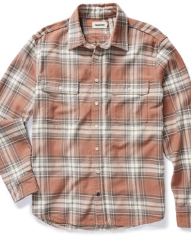 flatlay of The Ledge Shirt in Sun Baked Brick Plaid, shown in full, Wovens by Taylor Stitch