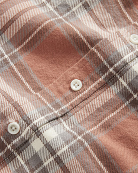 material shot of the buttons on The Ledge Shirt in Sun Baked Brick Plaid, Wovens by Taylor Stitch