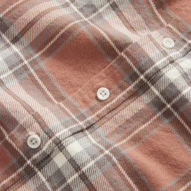 material shot of the buttons on The Ledge Shirt in Sun Baked Brick Plaid