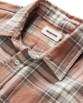 material shot of the collar on The Ledge Shirt in Sun Baked Brick Plaid, Wovens by Taylor Stitch