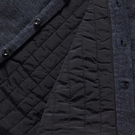 material shot of the inner lining on The Lined Utility Shirt in Charcoal Donegal