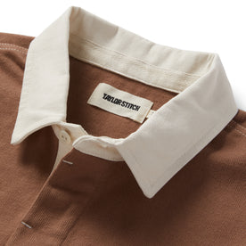 material shot of the collar on The Rugby Shirt in Mahogany and Natural Color Block