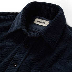 material shot of the collar on The Utility Shirt in Dark Navy Crepe Cord
