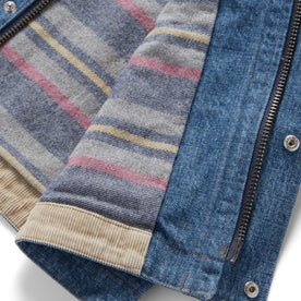 material shot of the striped lining in The Workhorse Jacket in Fletcher Wash Organic Selvage