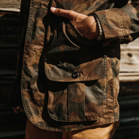 fit model with hand in pocket of The Field Jacket in Camo