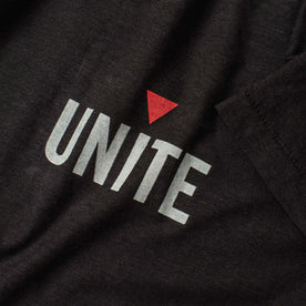 material shot of the front logo on The Cotton Hemp Tee in Unite