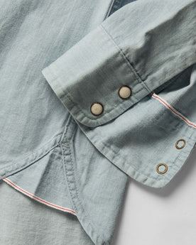 material shot of the snap cuffs on The Embroidered Western Shirt in Washed Selvage, Wovens by Taylor Stitch