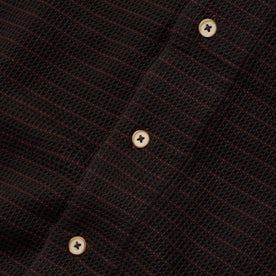 material shot of the buttons and texture on The Short Sleeve Hawthorne in Espresso Pickstitch Waffle