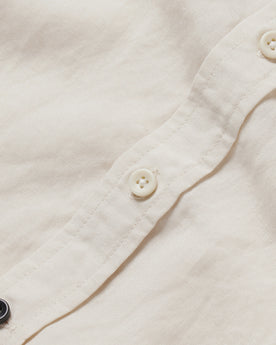 material shot of the buttons on The Short Sleeve Jack in Natural and Espresso, Wovens by Taylor Stitch
