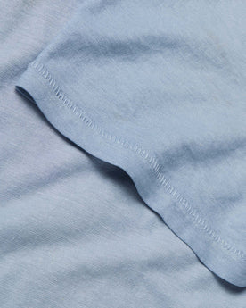 material shot of the sleeve of The Cotton Hemp Tee in Ocean, Knits by Taylor Stitch