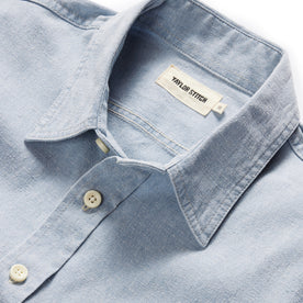 material shot of the collar on The Utility Shirt in Washed Indigo Boss Duck