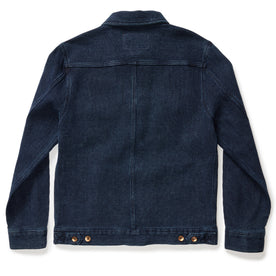 flatlay of The Long Haul Jacket in Indigo Waffle, shown from back