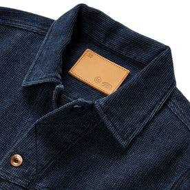 material shot of the collar on The Long Haul Jacket in Indigo Waffle