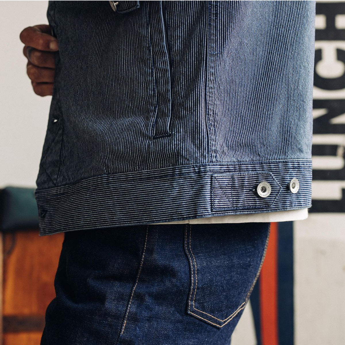 The Long Haul Trucker Jacket in Washed Indigo Stripe | Taylor Stitch
