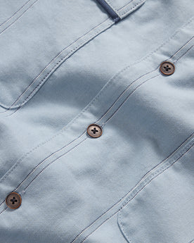 material shot of the buttons on The Tulum in Blue Sky Stripe, Wovens by Taylor Stitch