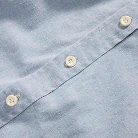 material shot of the buttons on The Utility Shirt in Washed Indigo Boss Duck