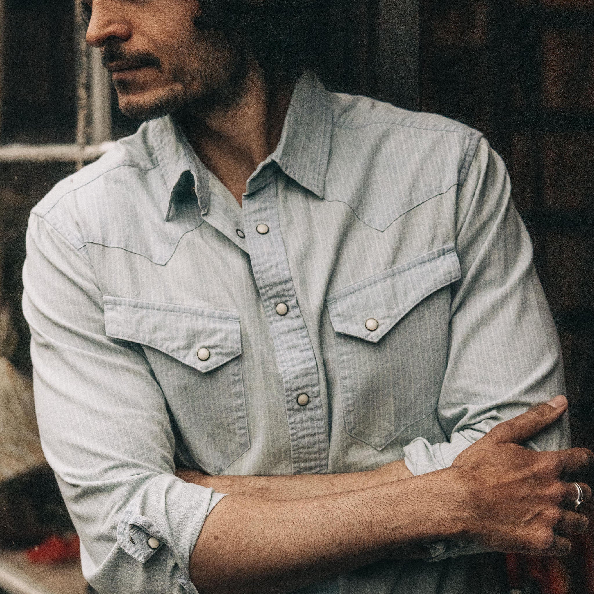 The Western Shirt in Bleached Indigo Stripe