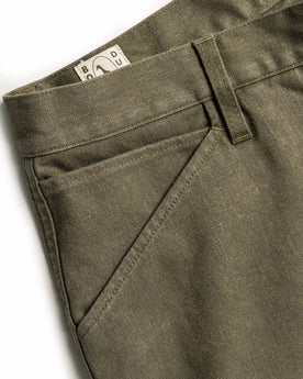 material shot of other pocket with boss duck logo, Bottoms by Taylor Stitch
