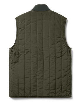 flatlay of The Able Vest in Quilted Army, shown from the back, Outerwear by Taylor Stitch