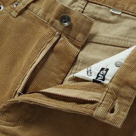 material shot of the zip fly on The Democratic All Day Pant in Khaki Cord