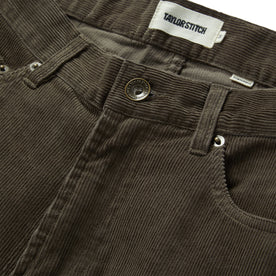 material shot of the button fly on The Democratic All Day Pant in Walnut Cord