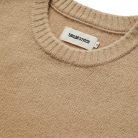 material shot of the collar on The Lodge Sweater in Camel