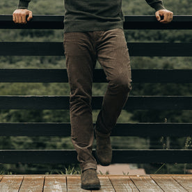 fit model wearing The Slim All Day Pant in Walnut Cord