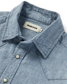 material shot of the collar on The Western Shirt in Indigo Stripe, Wovens by Taylor Stitch
