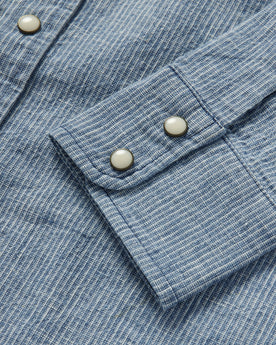 material shot of the cuffs on The Western Shirt in Indigo Stripe, Wovens by Taylor Stitch