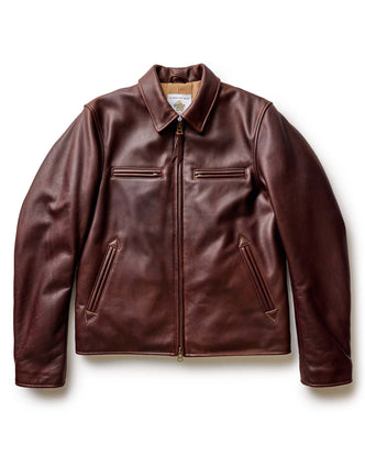 flatlay of The Moto Jacket in Espresso Steerhide