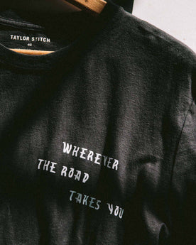 The Cotton Hemp Tee in Charcoal Open Road, textural material shot hanging up close, Knits by Taylor Stitch