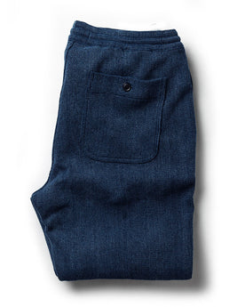 flatlay of the back of The Apres Pant in Indigo Waffle folded, Bottoms by Taylor Stitch