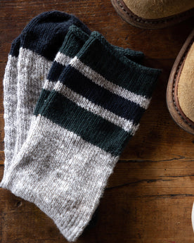 material shot of the The Camp Sock in Heather Grey folded, Accessories by Taylor Stitch