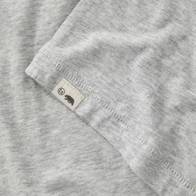 material shot of the logo on The Cotton Hemp Tee in Heather Grey