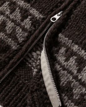 material shot of the bottom zipper on The Seawall Hand-Knit Sweater in Mahogany, Knits by Taylor Stitch