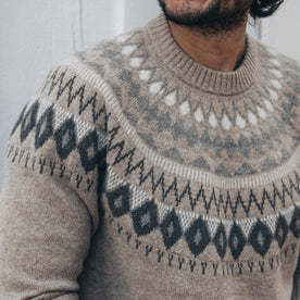 fit model showing off details on The Magnus Sweater in Natural