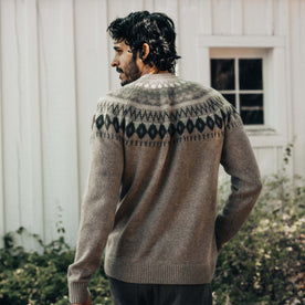 fit model showing the back of The Magnus Sweater in Natural