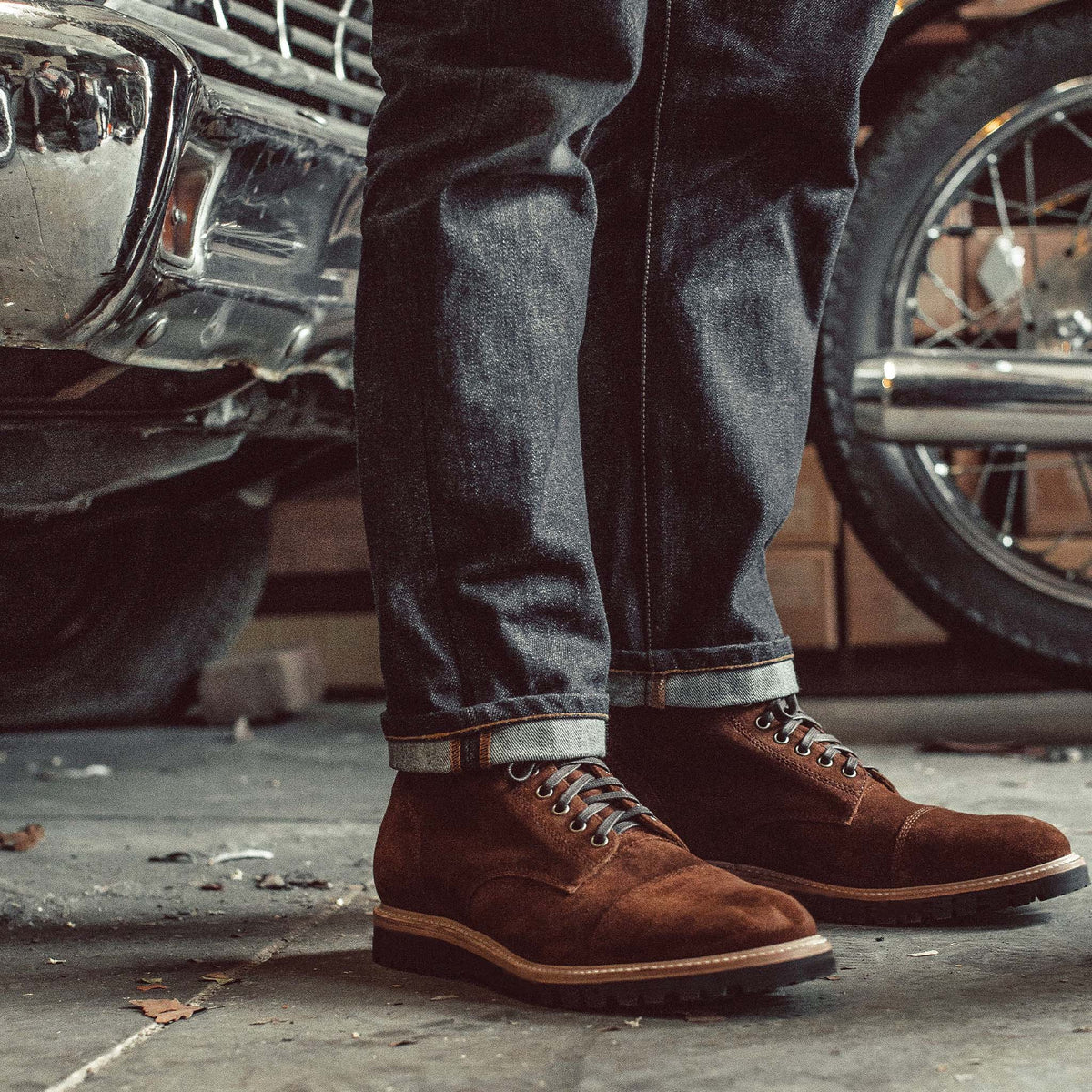 The Moto Boot in Snuff Weatherproof Suede | Taylor Stitch display picture 1