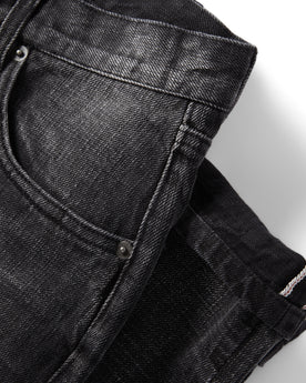 material shot of the pocket on The Slim Jean in Black 3-Month Wash Selvage, Bottoms by Taylor Stitch