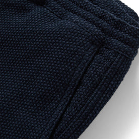 material shot of the pocket on The Apres Pant in Navy Sashiko