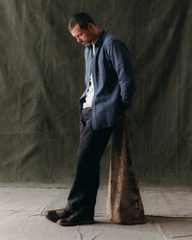 fit model showing the front of The Jack in Roped Indigo, Wovens by Taylor Stitch