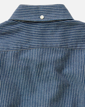 material shot of the three button collar on The Jack in Roped Indigo, Wovens by Taylor Stitch