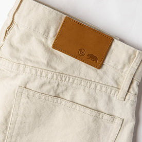 material shot of leather patch of The Democratic Jean in Natural Organic Selvage