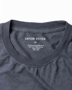 material shot of the collar on The Cotton Hemp Tee in Navy, Knits by Taylor Stitch