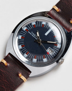 material shot of the watchface on The 1973 Timex Marlin, Accessories by Taylor Stitch