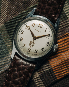 editorial image of the watchface for The 1958 Timex Marlin Boy Scout, Accessories by Taylor Stitch