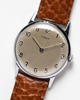 material shot of the watchface on The 1966 Timex Mercury, Accessories by Taylor Stitch