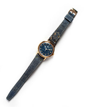 flatlay of the 1978 Timex Mercury "Denim", Accessories by Taylor Stitch