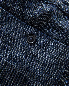 material shot of back button, Bottoms by Taylor Stitch